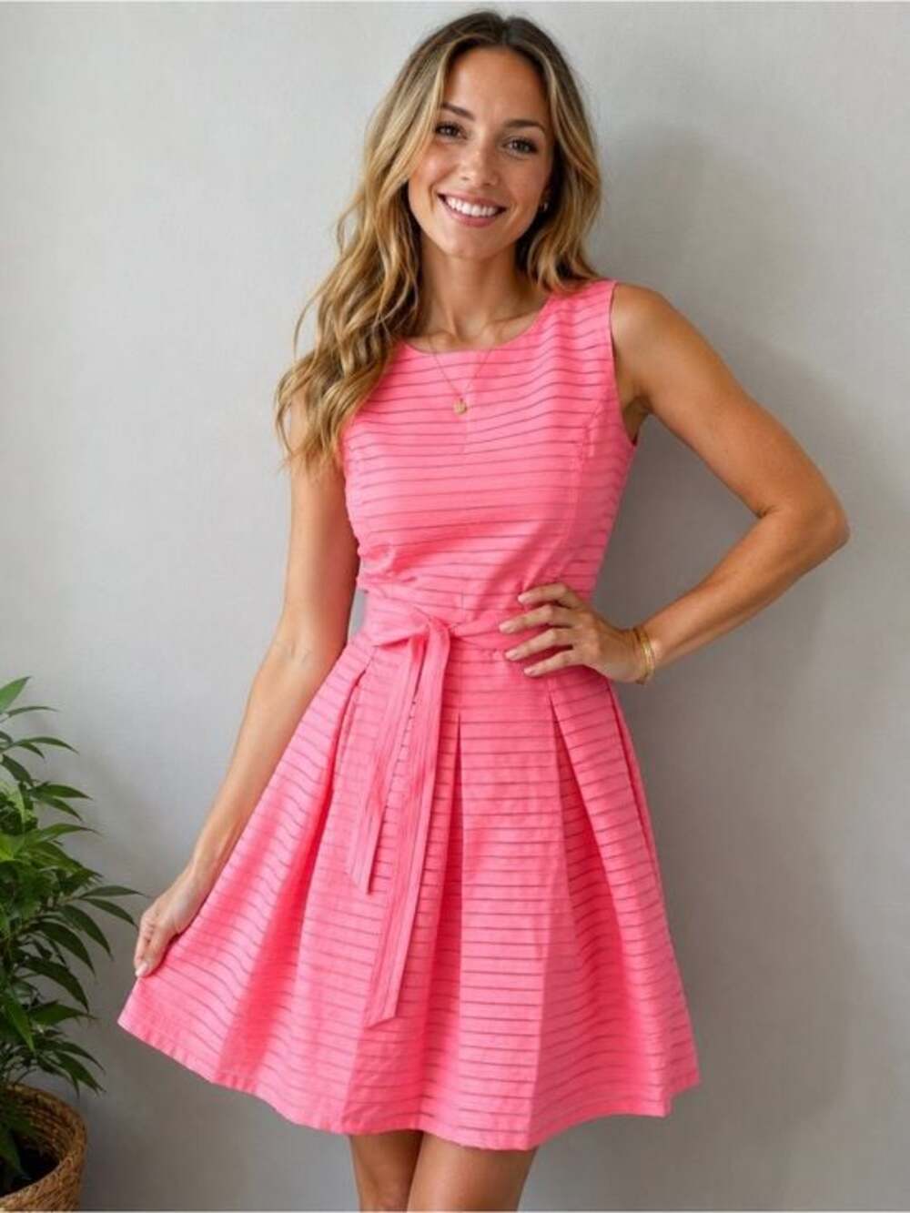 Tommy Hilfiger Pink/Coral Fit & Flare Dress Size 4 Sleeveless Belt homecoming dr